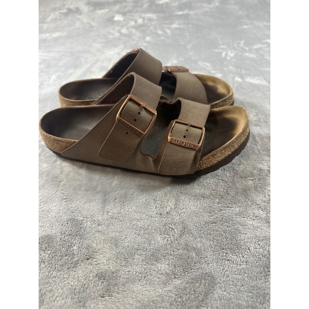Birkenstock Arizona Sandals Womens Mocha Brown Two Strap Buckle Slides Cork